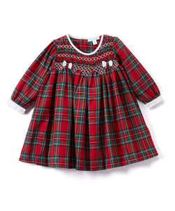 Smocked Bebe - Red Plaid Smocked Dress: 12m