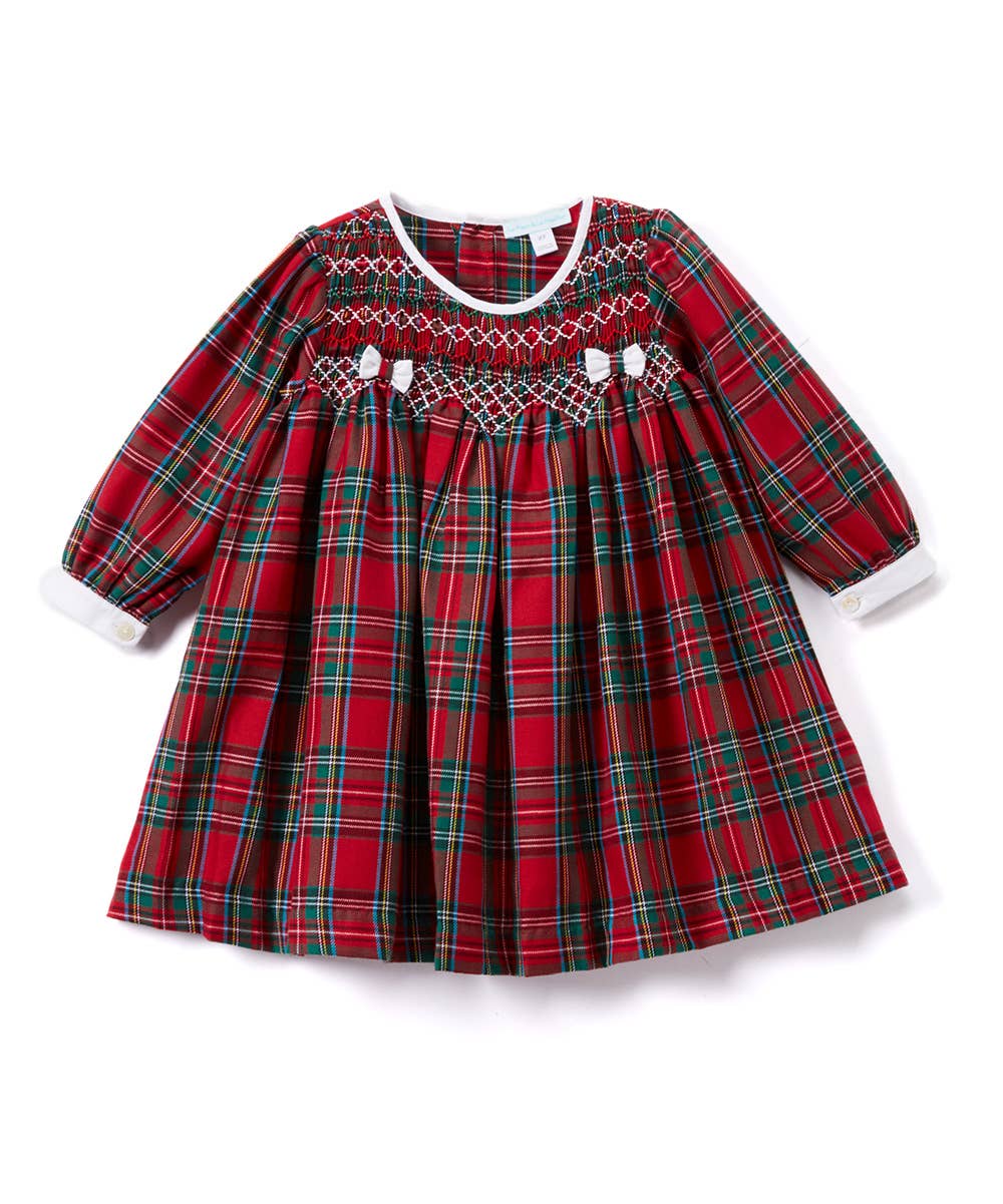 Smocked Bebe - Red Plaid Smocked Dress: 18m