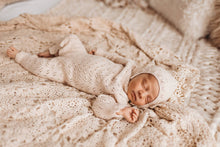 Load image into Gallery viewer, Grace Knitted Romper with Hat 2pc Set Apricot pink or Plum: Light Apricot/pink / Newborn