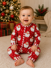 Load image into Gallery viewer, Little Bugz Boutique - Red Vintage Santa Milk Silk Infant Zip Up Romper: 6-12M