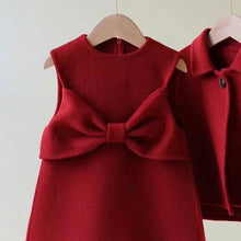 Load image into Gallery viewer, 2 Pieces Toddler Girl Red Woolen Dress Set: Red / 1-2T