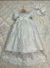 Load image into Gallery viewer, Paula silk lace christening gown with matching bonnet
