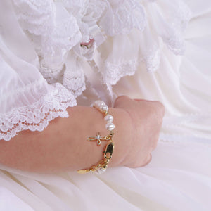 14K Gold-Plated Baby Cross Bracelet - Baptism Communion Gift: Small 0-12m