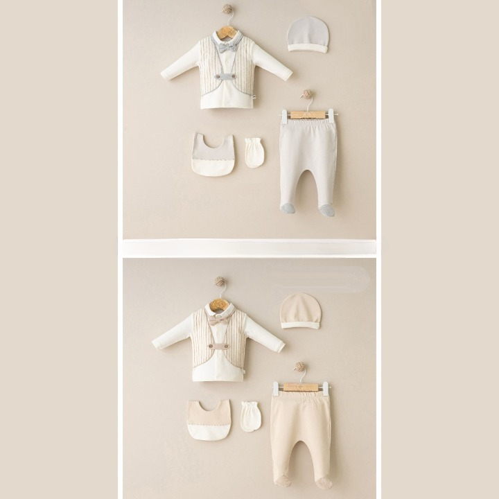 Boy Newborn Gift Set in Elegant Vest Style-5 pieces : Grey