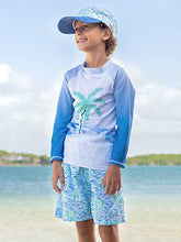 Load image into Gallery viewer, Flap Happy - Kids UPF50+ Wesley Swim Trunks with Mesh Liner for Boys (H): Calypso Sea / 4