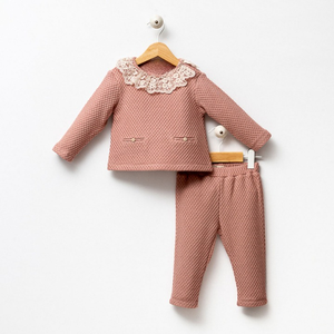 Cotton Girl Honeycomb Design Top and Pants : Rose / 3-6M