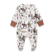 Load image into Gallery viewer, Baby Boy&#39;s On The Range Bamboo Zipper Romper: 6-9M