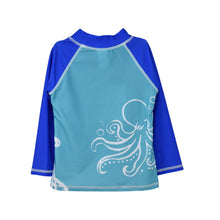 Load image into Gallery viewer, Flap Happy - Kids UPF50+ Graphic Rash Guard Swim Top for Boys (H): Painted Palms Blue / 6M