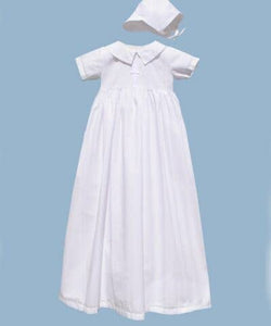 Cross Embroidered Boys Gown + Bonnet: 9m