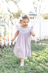 Lil Cactus - Light Purple Bunnies Smocked Bishop Dress: 3T