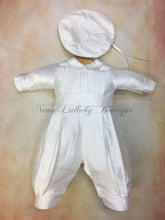 Load image into Gallery viewer, Andrew Boys Designer Silk Christening / Baptism outfit by Piccolo Bacio with newsboy cap Made in the USA