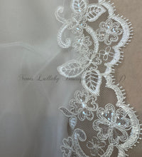 Load image into Gallery viewer, Anneliese diamond white Christening gown with tulle two layered skirt &amp; lace trime