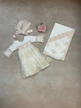 Load image into Gallery viewer, BNK3857 match Infant girl blanket with Vintage Ivory/cream lace &amp; pink satin ribbon to match 3857-3 &amp; 4i
