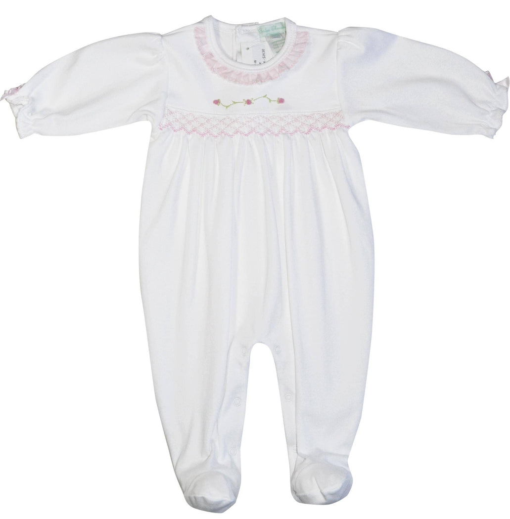 Baby Threads - Baby Girl Rose White Pima Cotton Footie: 0M