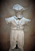 Load image into Gallery viewer, Blue Gerry White Silk Boys Christening / Baptism outfit by Piccolo Bacio PB_Blue_Gerry_ws-ss_lp