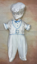 Load image into Gallery viewer, Blue Gerry White Silk Boys Christening / Baptism outfit by Piccolo Bacio PB_Blue_Gerry_ws-ss_lp