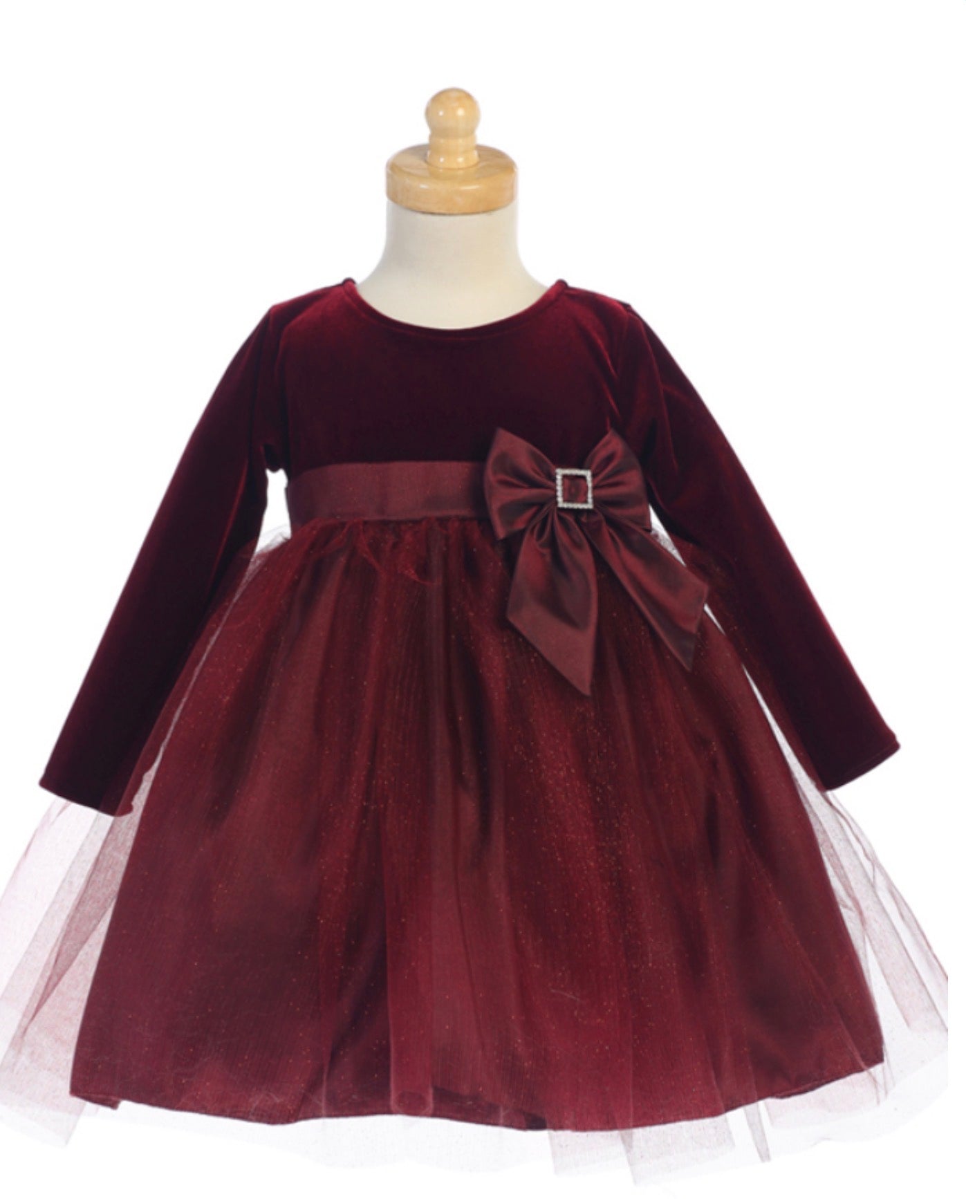 Stretch velvet & Glitter tulle Burgundy dress size 6/12 month