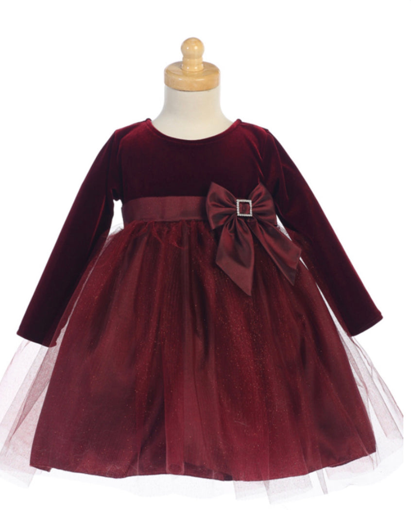 Stretch velvet & Glitter tulle Burgundy dress size 6/12 month