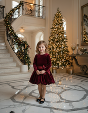 Load image into Gallery viewer, Stretch velvet &amp; Bubble skirt Burgundy dress size 6