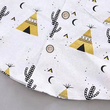 Load image into Gallery viewer, Cactus Print Short-sleeve Shirt and Pants Set: Blue / 3-6 Months