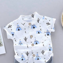 Load image into Gallery viewer, Cactus Print Short-sleeve Shirt and Pants Set: Blue / 6-9 Months