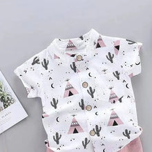Load image into Gallery viewer, Cactus Print Short-sleeve Shirt and Pants Set: Blue / 6-9 Months