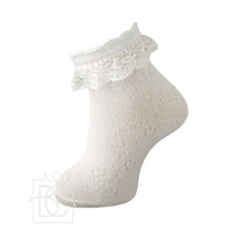 Load image into Gallery viewer, Carlomagno - Fine Openwork Scottish Yarn Socks With Lace: Natural / 0-3 M