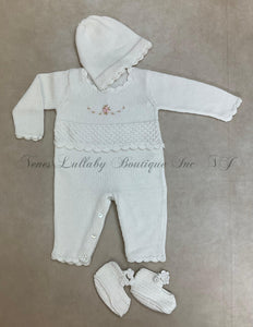 Cream handmade knit with embroidered flower
