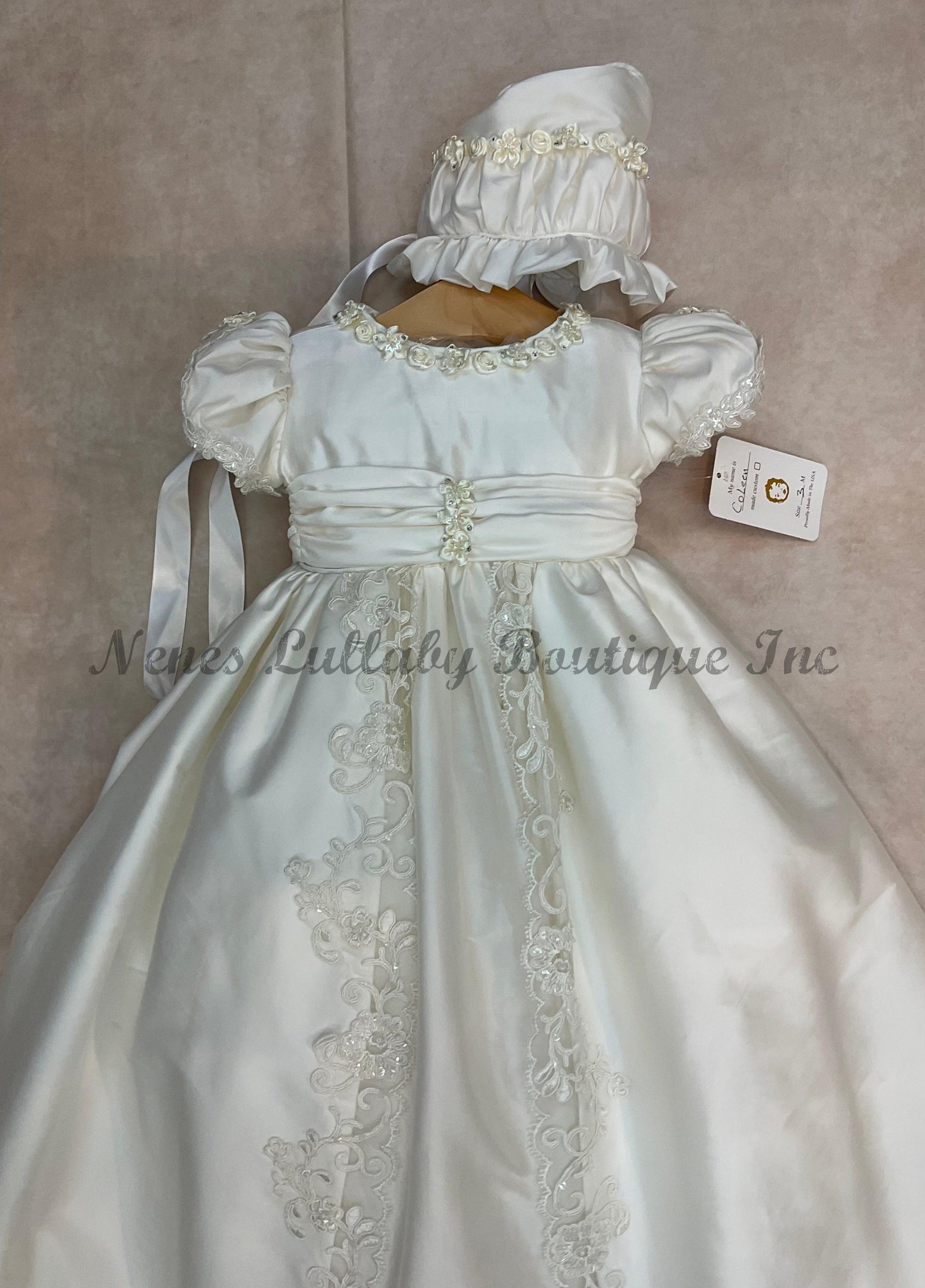 satin christening dresses Melissa Christening Gown & Bonnet at Baby Beau & Belle