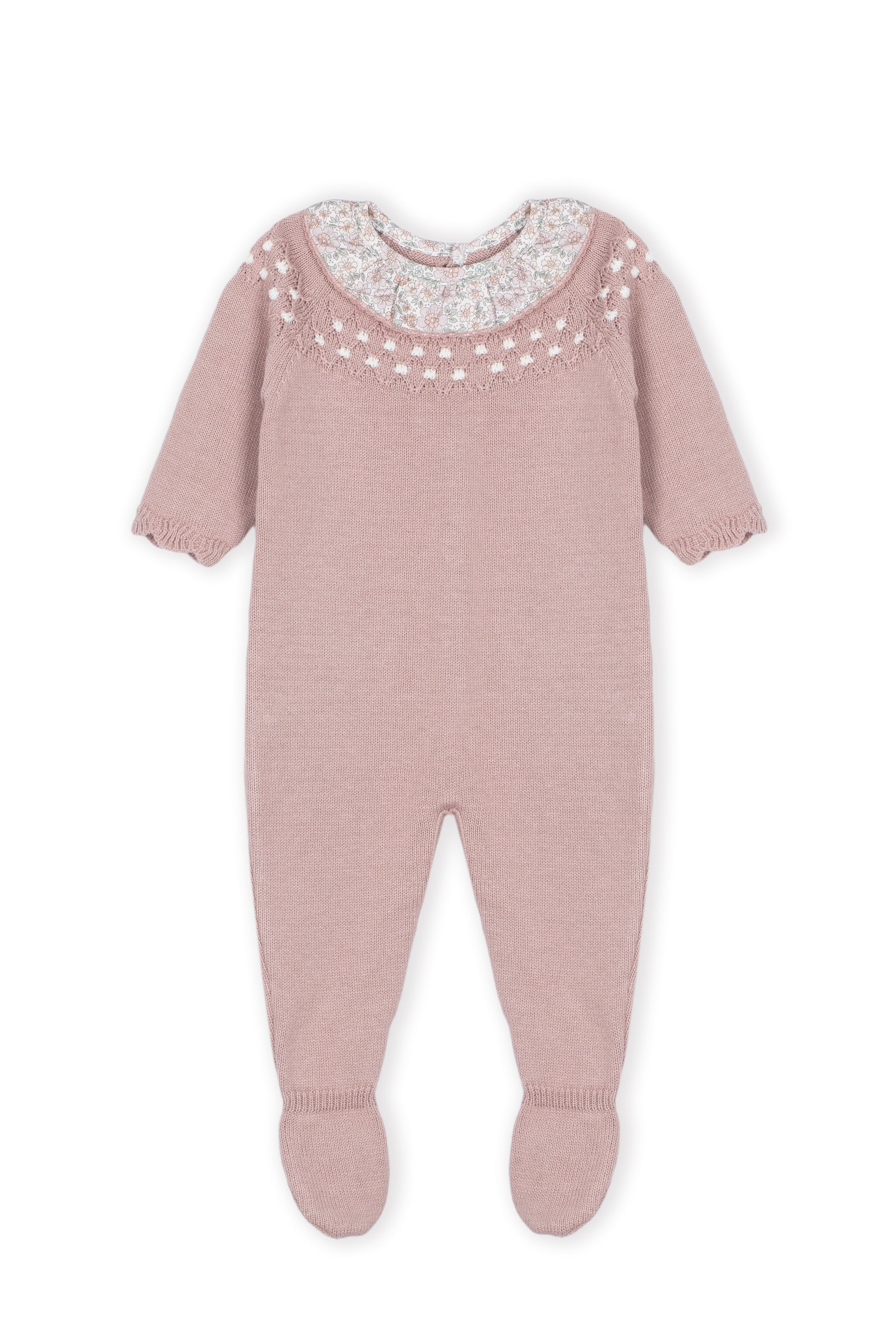 DK230 Infant girl footed sweater kniit knit dusty pink