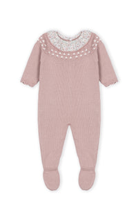 DK230 Infant girl footed sweater kniit knit dusty pink