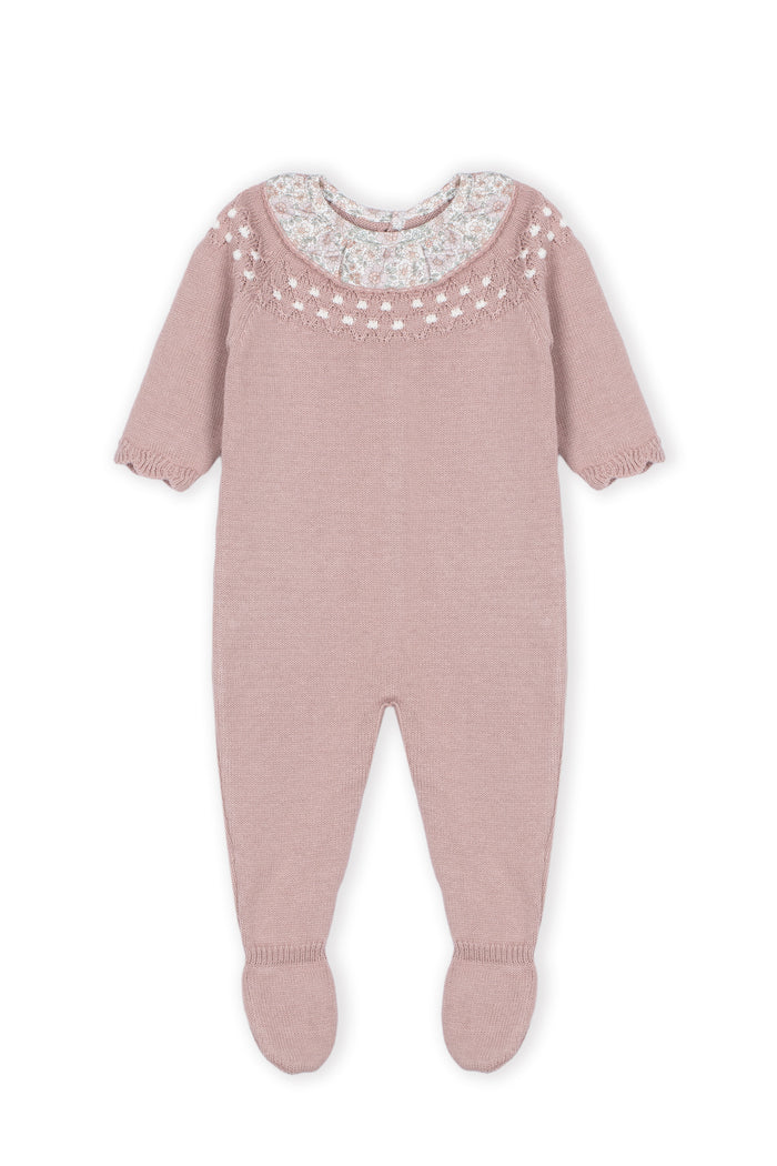 DK230 Infant girl footed sweater kniit knit dusty pink