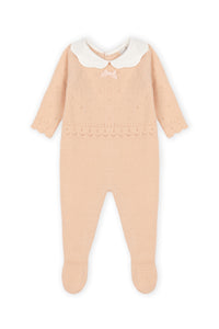 DK240 Infant girl footed sweater kniit knit Salmon