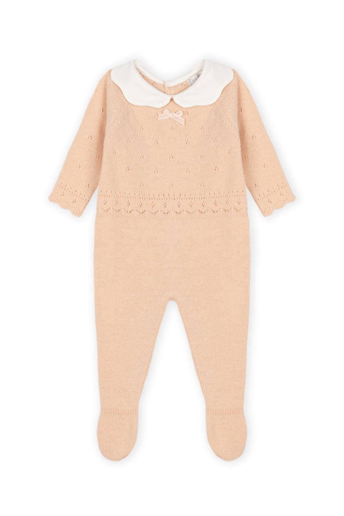 DK240 Infant girl footed sweater kniit knit Salmon