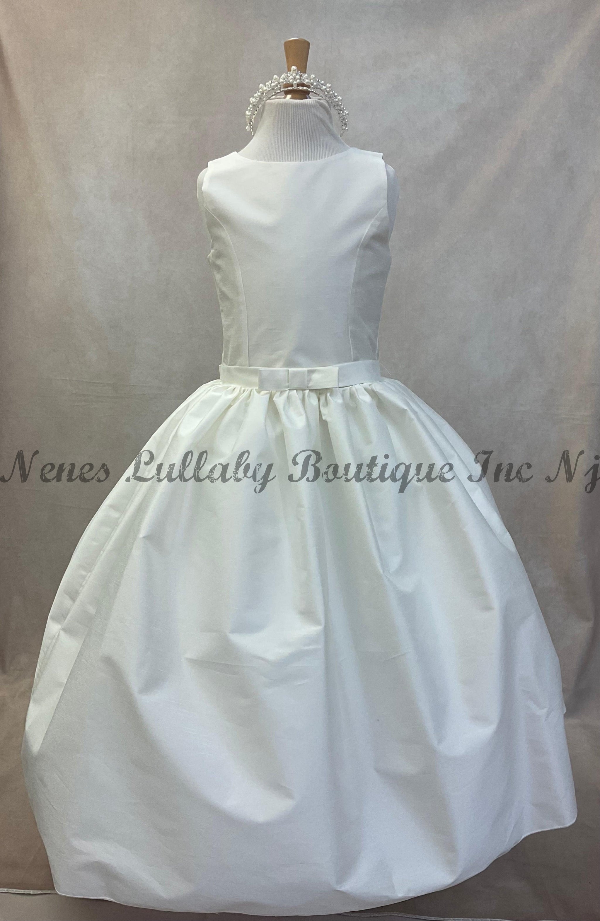 slim fit dress slacks Long Sleeve and Silk Organza Made in Italy Communion Dress 6 / Off White main image 1