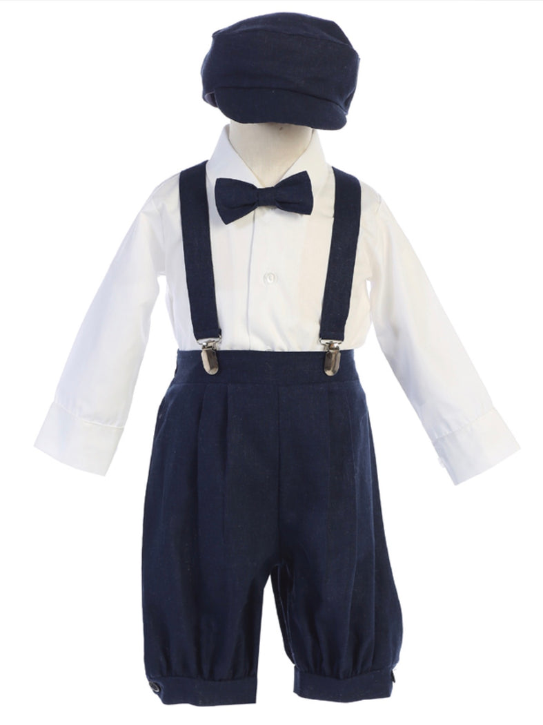 Navy / Polly cotton long sleeve shirt white, rayon suspender knicker matching bow tie & rider cap