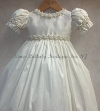 Load image into Gallery viewer, 100% white silk top view of the Giovanna Baptism gown with pearl accents 