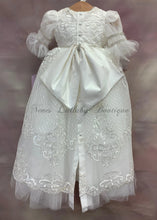 Load image into Gallery viewer, Girls White Metallic re-embroidered lace Christening / Baptism gown by Piccolo Bacio Couture