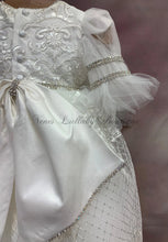 Load image into Gallery viewer, Girls White Metallic re-embroidered lace Christening / Baptism gown by Piccolo Bacio Couture