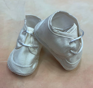 Boys infant white silk christening shoes tie ups 3SKBAS
