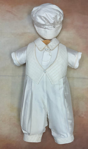 Rico boy 100% White silk & waffle vest christening / Baptism / Dedication  romper by Piccolo Bacio