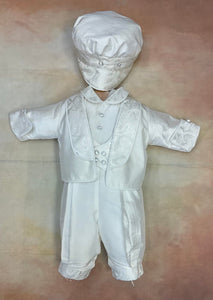 Anthony White Silk Designer Christening / Baptism Suit by Piccolo Bacio Christening Made in the USA