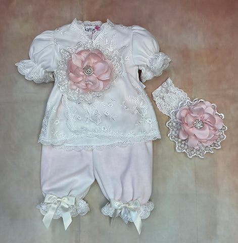 Kim Ivory two piece layette set by Katie Rose