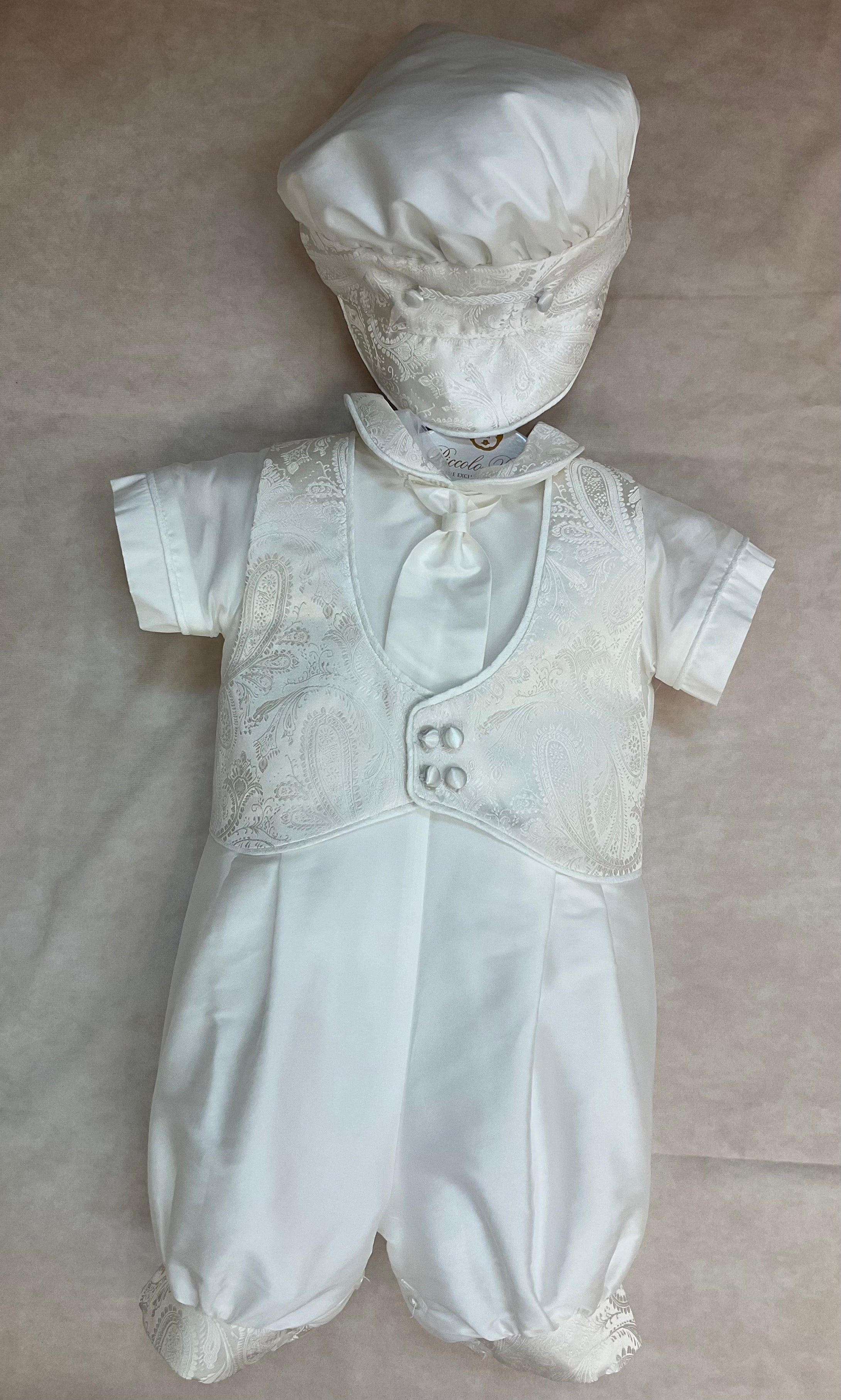 Anton white silk christening Romper