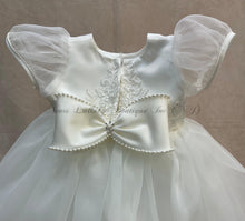 Load image into Gallery viewer, Amber diamond white Christening gown with Metalilic lace trime