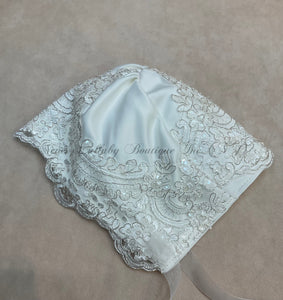 Amber diamond white Christening gown with Metalilic lace trime