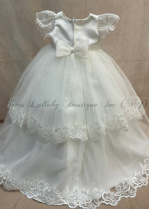 Anneliese  diamond white Christening gown with   tulle two  layered skirt &  lace trime