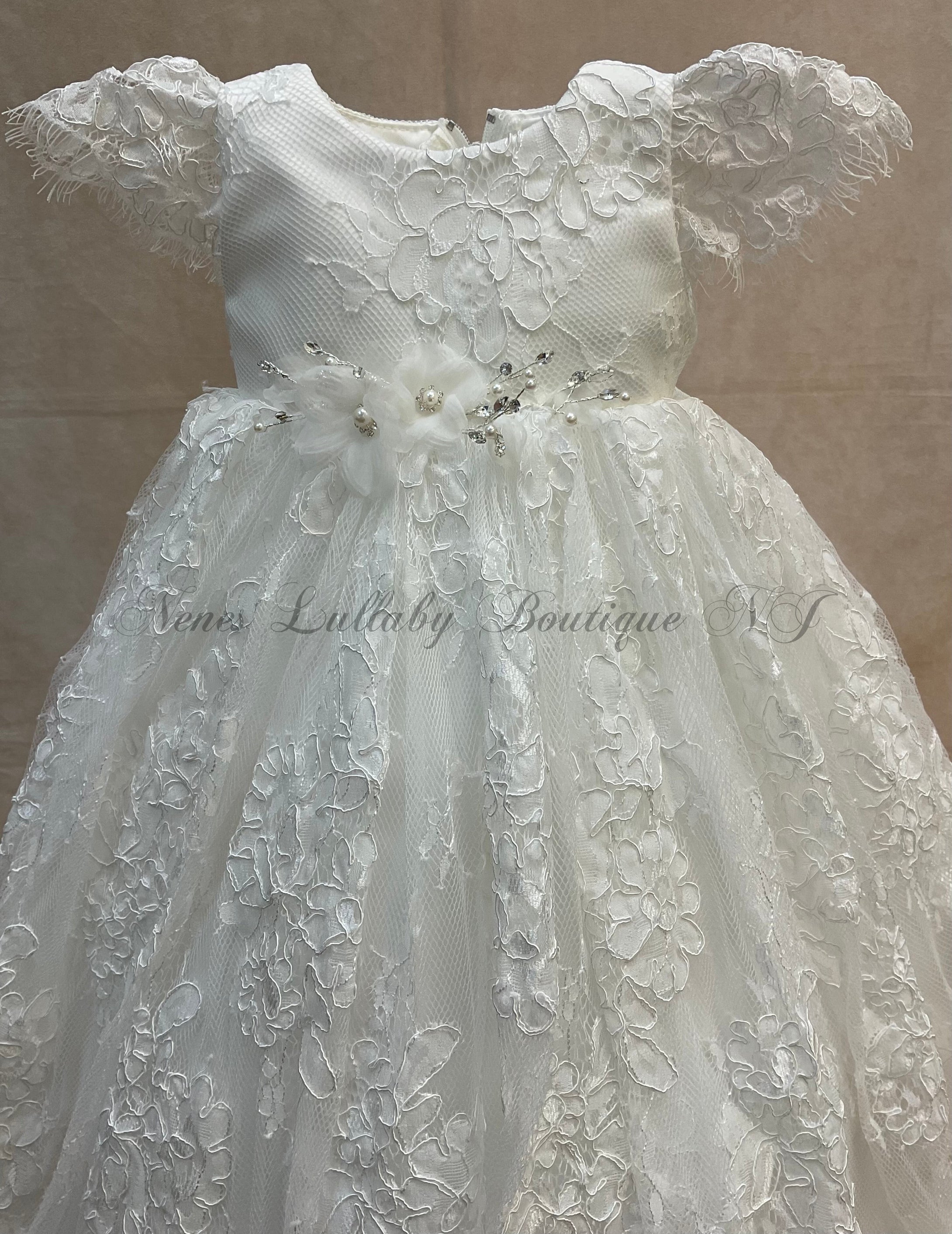 Angeline all Lace christening Gown with Matching Bonnet