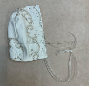 Karen diamond white Christening gown with rhinestone & Silver trim