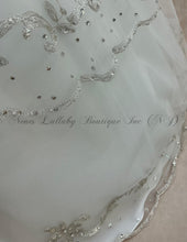 Load image into Gallery viewer, Karen diamond white Christening gown with rhinestone &amp; Silver trim